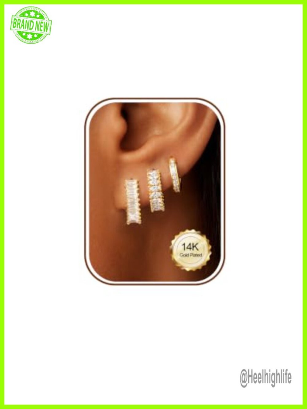 Cubic Zirconia Gold Plated Hoop Earring Set Stackable 3 Pairs Small Huggie